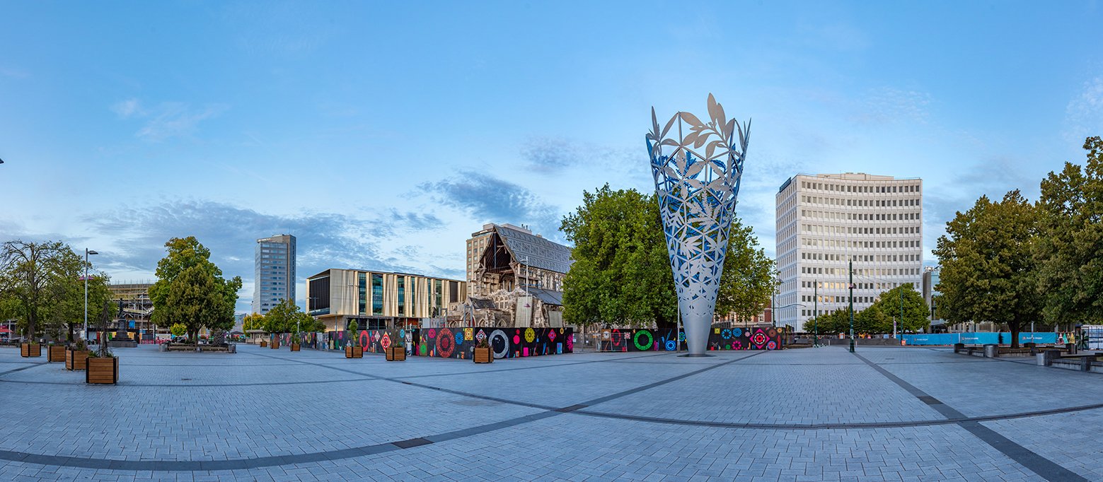 CHRISTCHURCH, NEW ZEALAND, JANUARY 21, 2020: Cathedral square in Christchurch, New Zealand